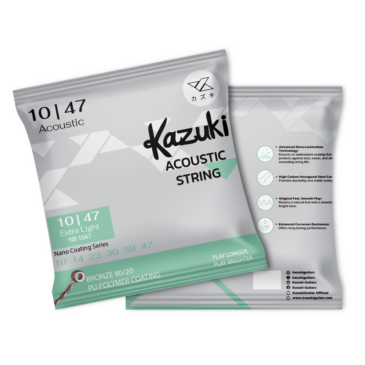 KAZUKI NANO COATING SERIES BRONZE 80/20 ACOUSTIC GUITAR STRING 10-47