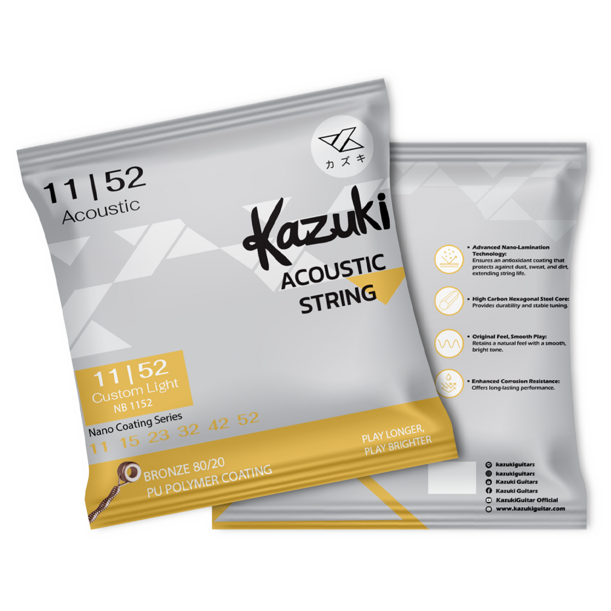 KAZUKI NANO COATING SERIES BRONZE 80/20 ACOUSTIC GUITAR STRING 11-52