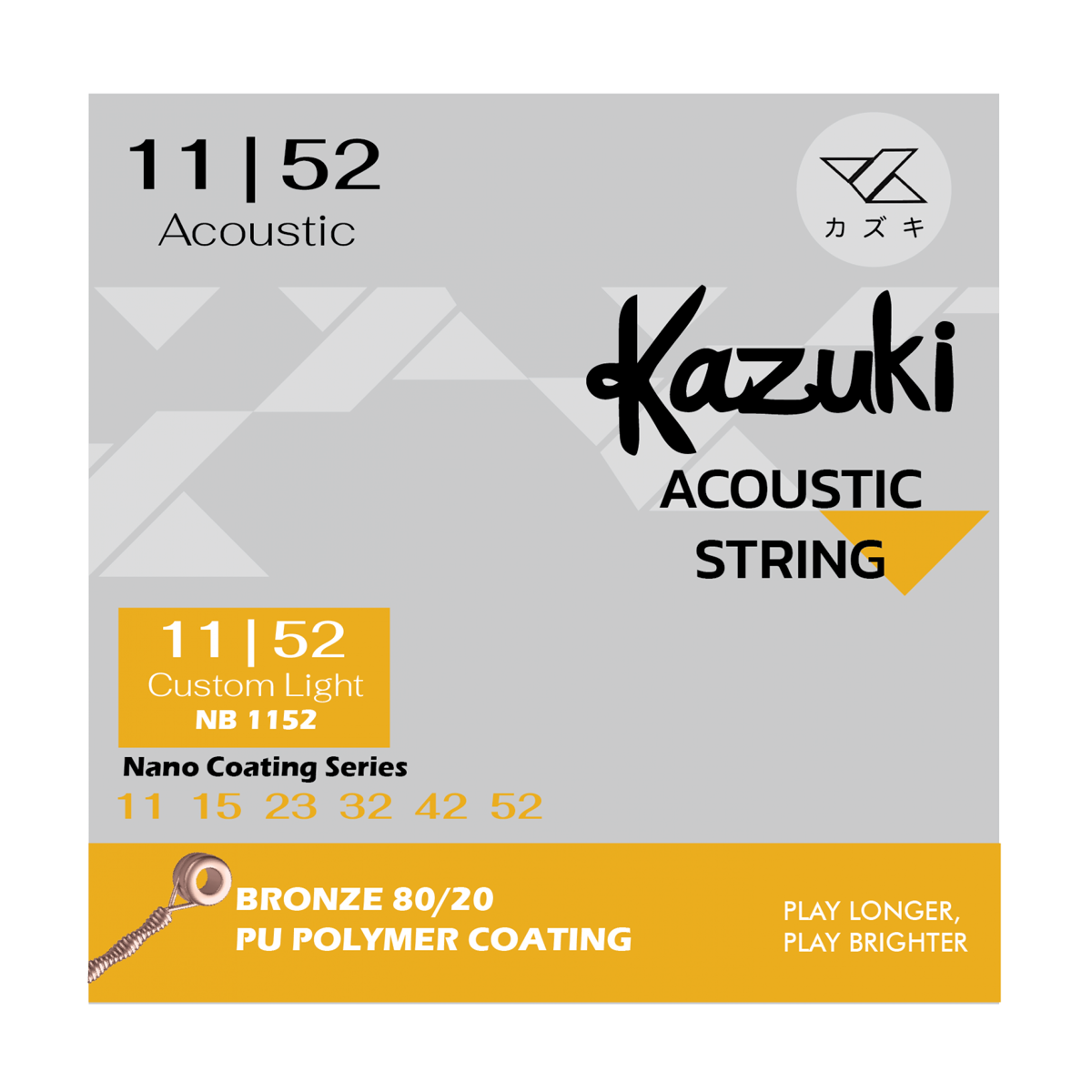 KAZUKI NANO COATING SERIES BRONZE 80/20 ACOUSTIC GUITAR STRING 11-52